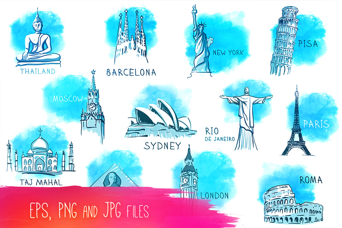 12 Famous Landmarks in Vector, an Illustration by Varvara Gorbash (Photo 2 of 3)
