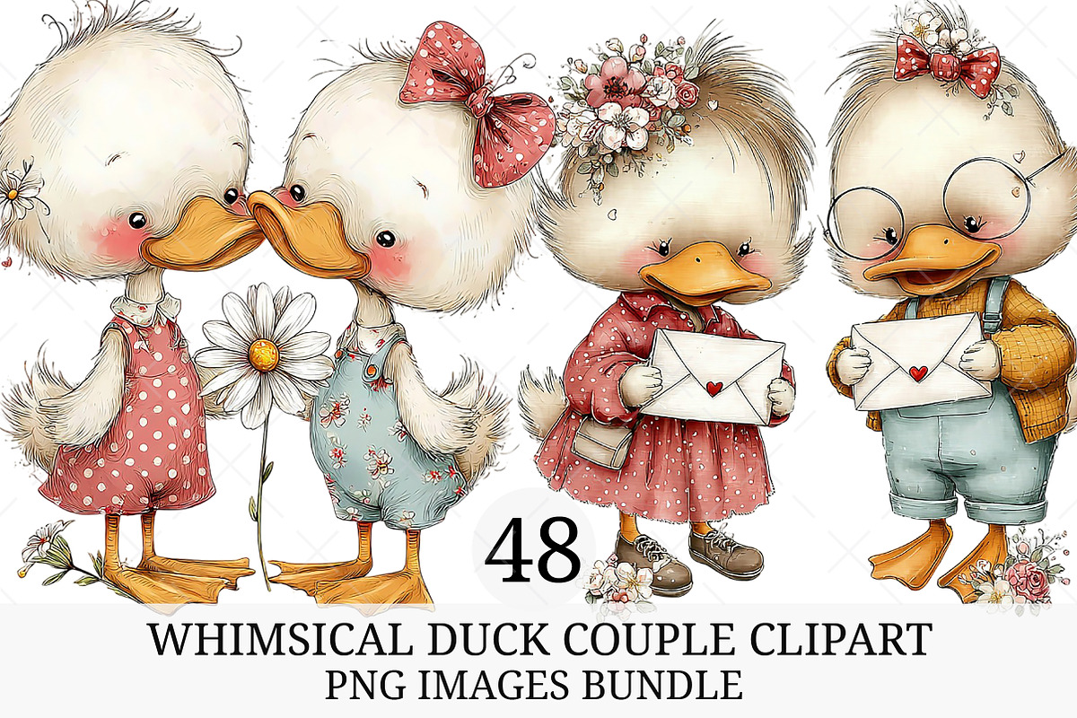 Whimsical Duck Couple Clipart, an Illustration by Craft Nest (Photo 1 of 9)