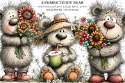 Whimsical summer teddy bear clipart, an Illustration by SinaCreation (Thumbnail 1 of 8)