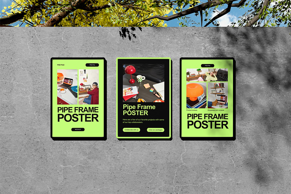 Pipe frame Poster Mockup, an Advertising Mockup by HanaSaka_Studio (Photo 2 of 5)