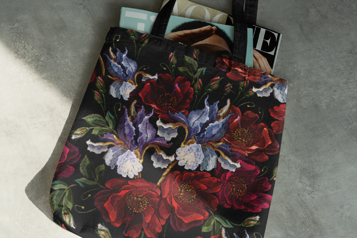 Blue irises and red roses, a Pattern Graphic by Matrioshka (Photo 3 of 6)