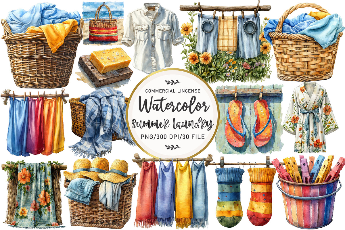 Summer Laundry Day Clipart, an Illustration by OK Design (Photo 1 of 5)