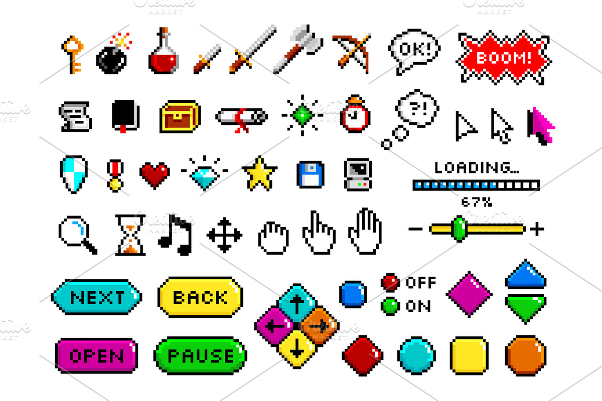 Pixel game elements. Knight sword, a Background Graphic by LadadikArt