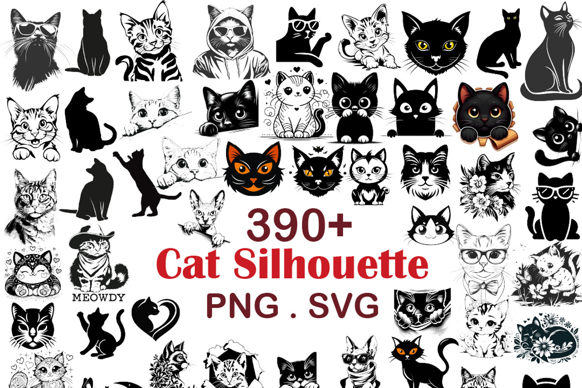 Cat Silhouette | Cat Head & Face SVG, an Animal Illustration by Chipshpow Graphics (Photo 1 of 10)
