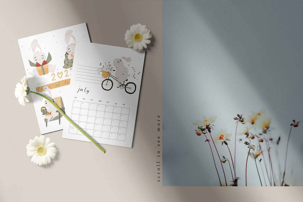 2023 rabbit calendar - 4 templates, a Stationery Template by Cute vector (Photo 3 of 10)