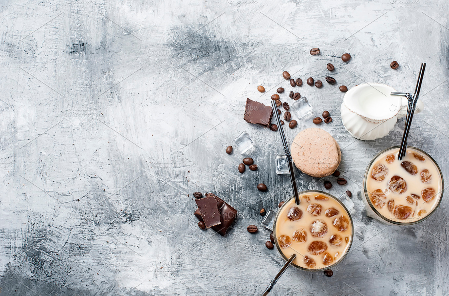 Iced coffee in glass featuring ice, iced, and glass, a Food & Drink Photo by vimart