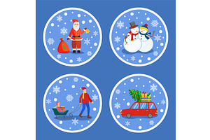 Winter Characters, Santa And Snowman