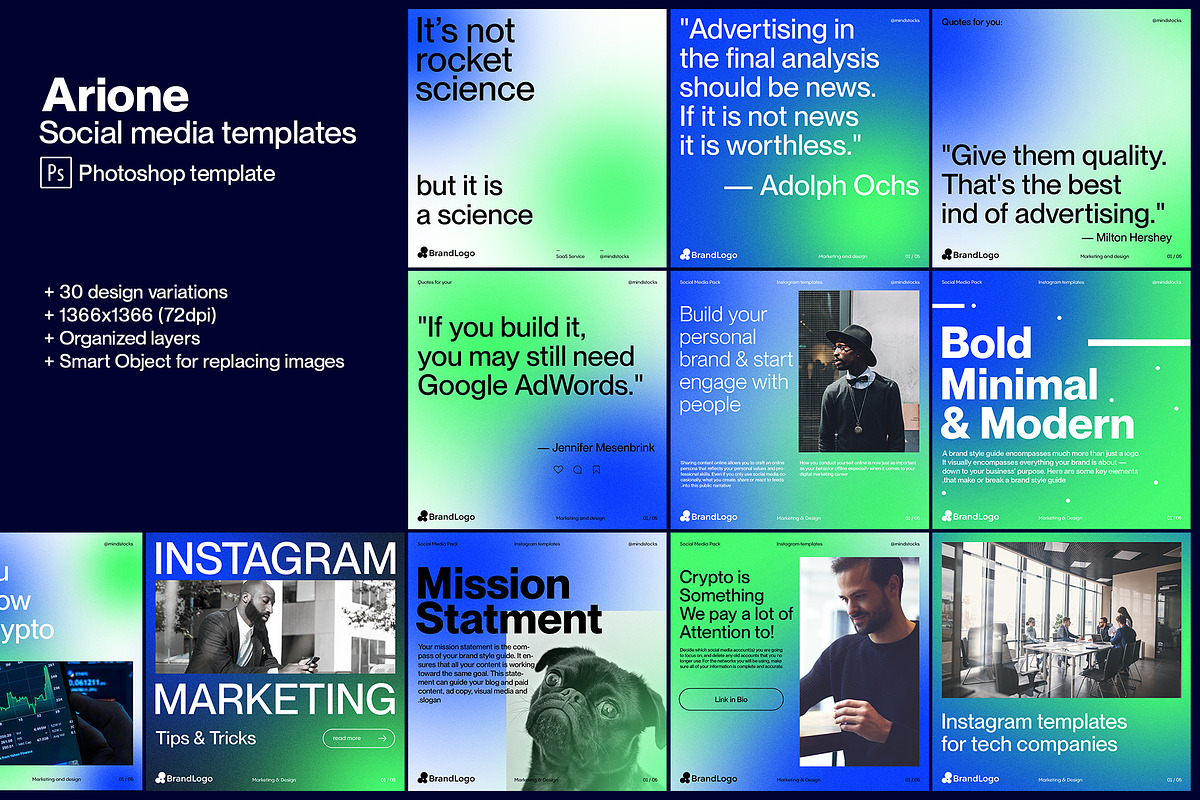 Arione Instagram template pack, a Social Media Template by MindMuse (Photo 1 of 9)