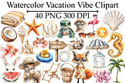 Watercolor Vacation Vibe Clipart, an Illustration by Design Market (Thumbnail 1 of 5)