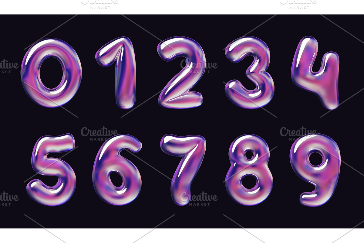 Holographic cartoon 3d numbers, an Object Illustration by YummyBuum