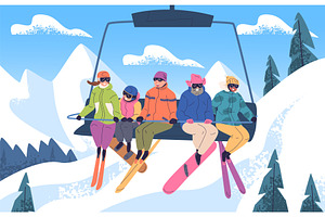Skiers chairlift. People lifting up, a Sport Illustration by Stock-Smart-Start