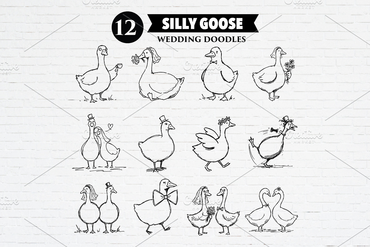 Silly Goose Wedding Doodles Bundle, an Animal Illustration by Guavanaboy (Photo 1 of 3)