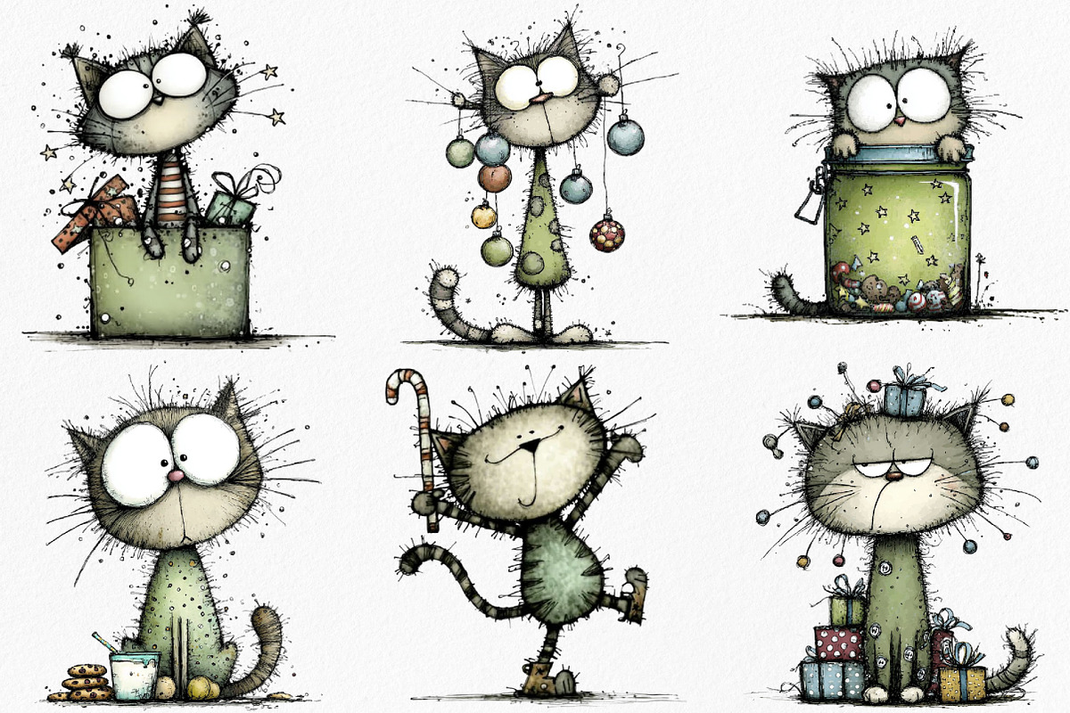 Funny Christmas Cat Clipart Bundle, an Illustration by Canvas Craft (Photo 6 of 7)