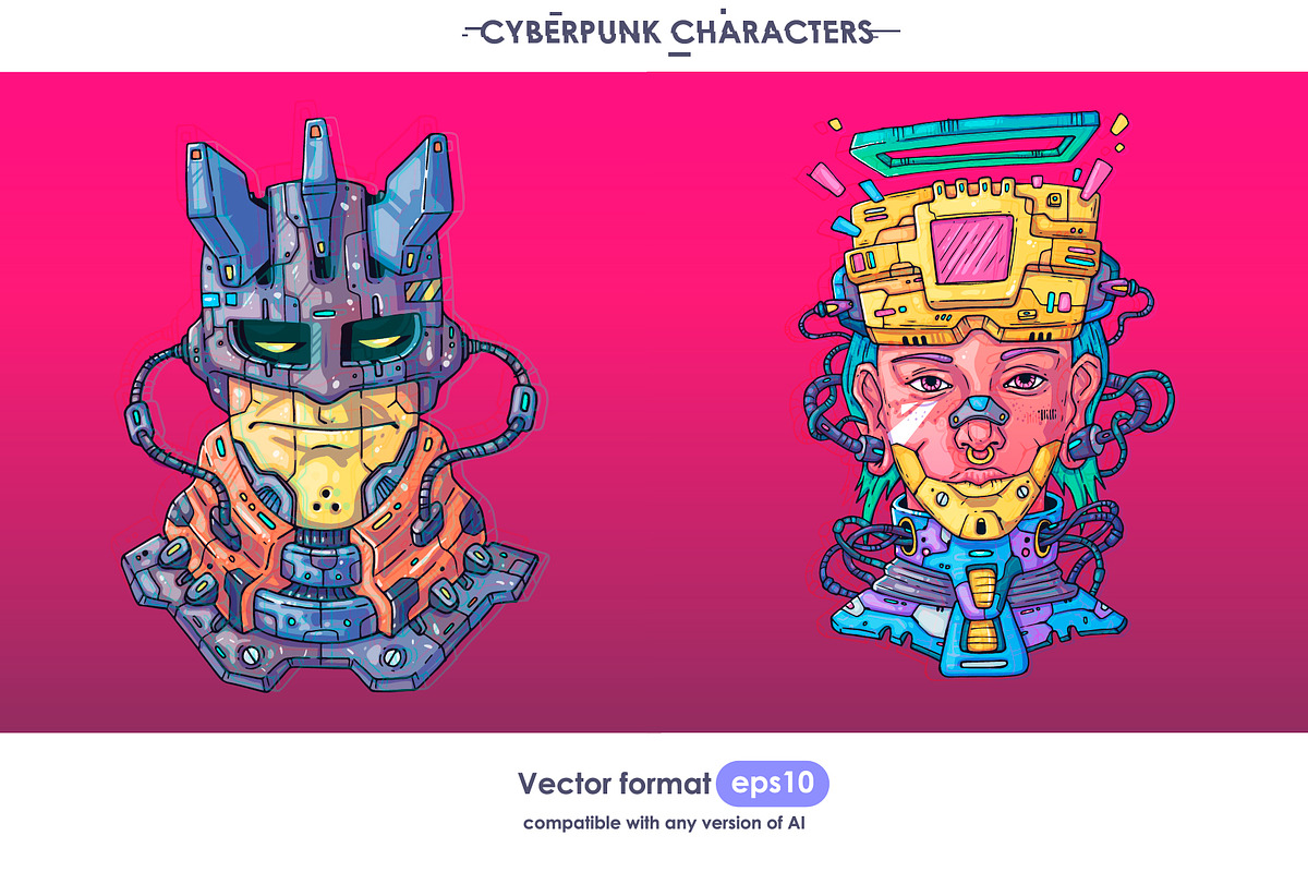 16 Cyberpunk Characters, a Technology Illustration by Andrew_Derr (Photo 1 of 8)