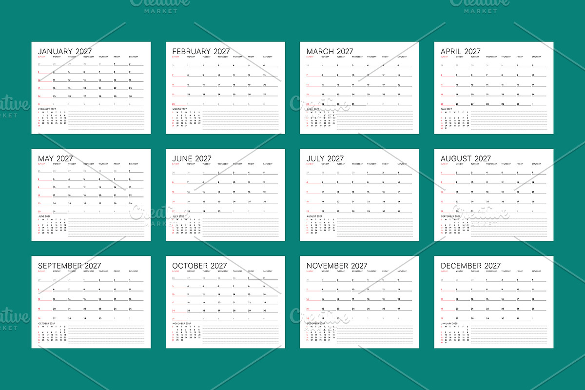 2027 Calendar | Minimalist Planner, a Texture Illustration by mikhailmorosin (Photo 2 of 6)