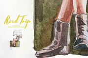 Watercolor Road Trip Clipart Set, a Person Illustration by ArtCreationsDesign (Thumbnail 17 of 19)