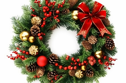 Christmas wreath isolated on white background, holiday decoratio, a Photo by Anneleven