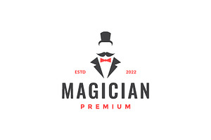 Man Long Mustache Magician Logo