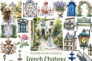 French Chateau Watercolor Clipart, an Illustration by Craft Nest