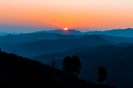 Sunrise on mountain containing autumn, background, and beautiful