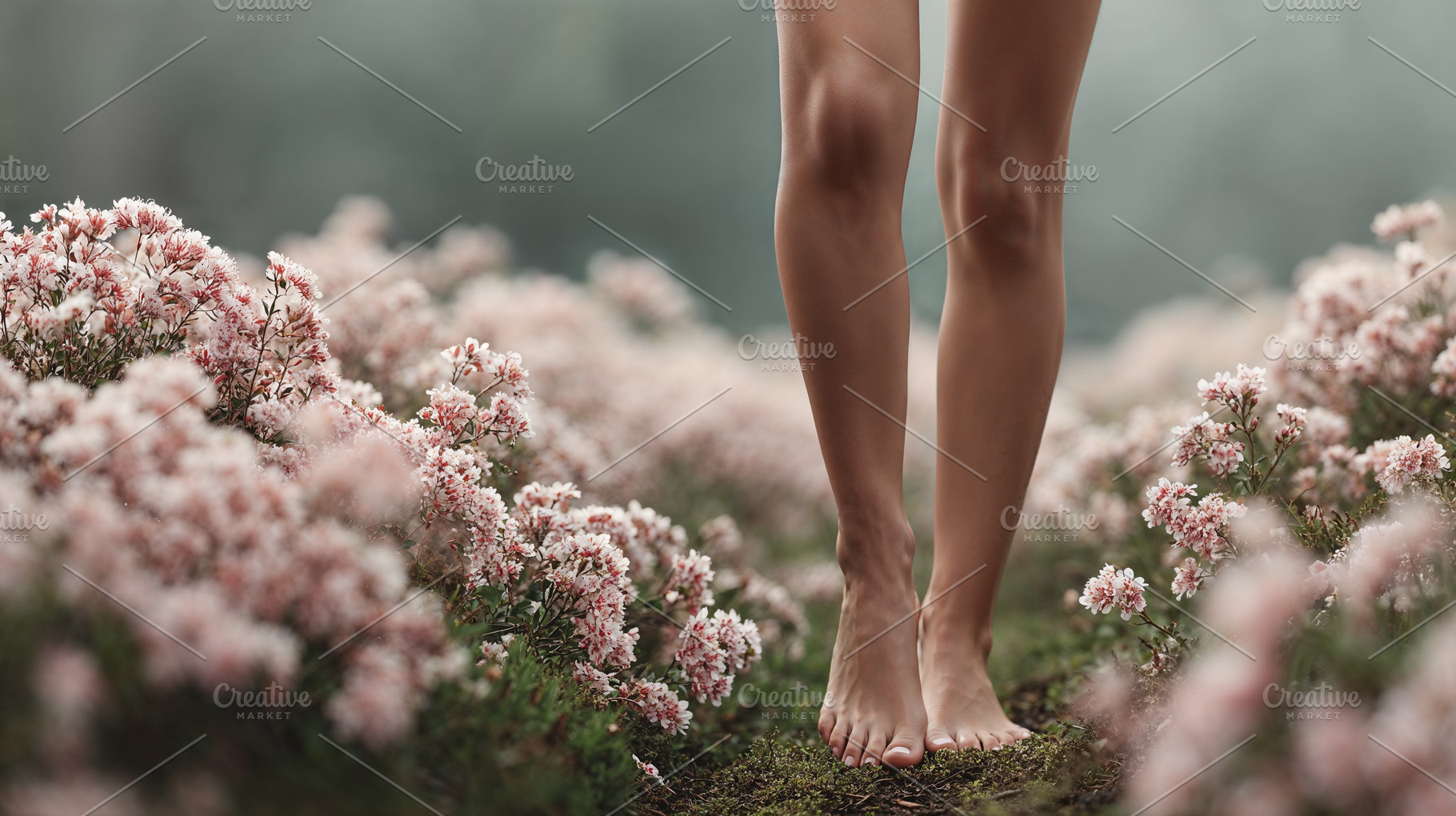 Walking barefoot through flower garden in soft morning light, a Person Photo by OSORIOartist