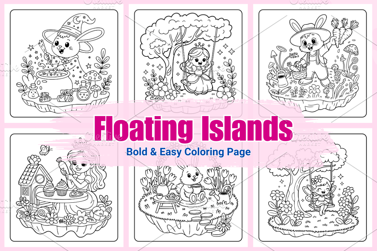 Floating Islands Coloring Pages, a Decorative Illustration by Coco Bloom (Photo 1 of 3)