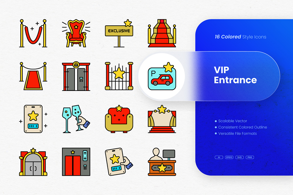 VIP Entrance Colored Icons, an Outline Icon by cidcud_graphic