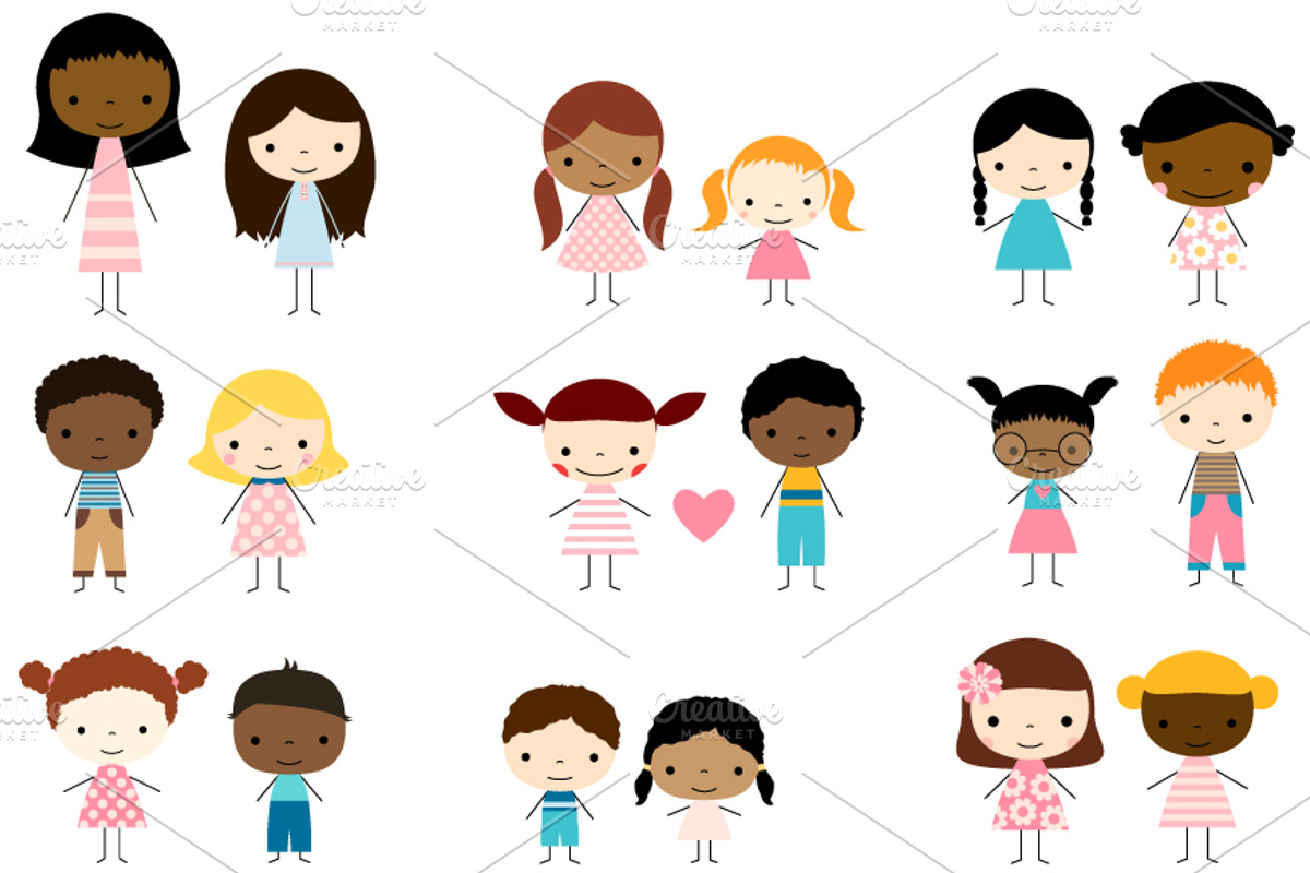Multicultural stick figures clipart, an Education Illustration by ...
