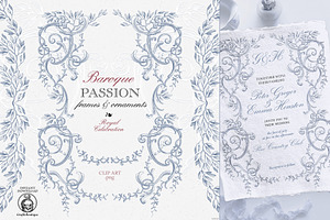 Baroque frames wedding clip art blue