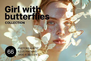 Girl with butterflies. 66 images, a Person Illustration by Handmadefont