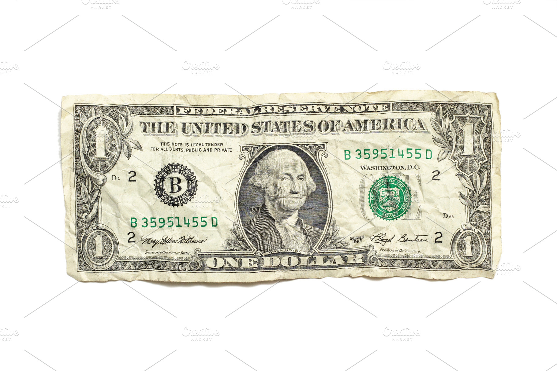 Crumpled dollar isolated on white backgound, a Photo by saiko3p