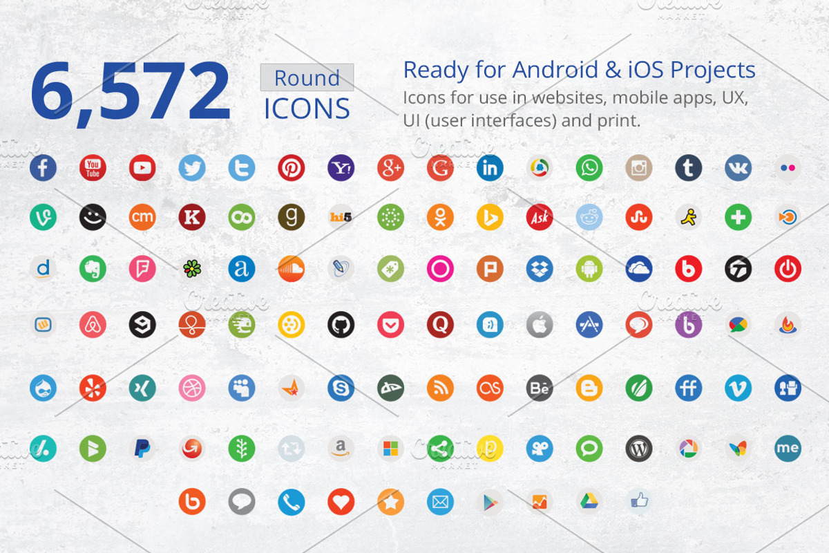 212 Flat Round Social Media Icons preview 3