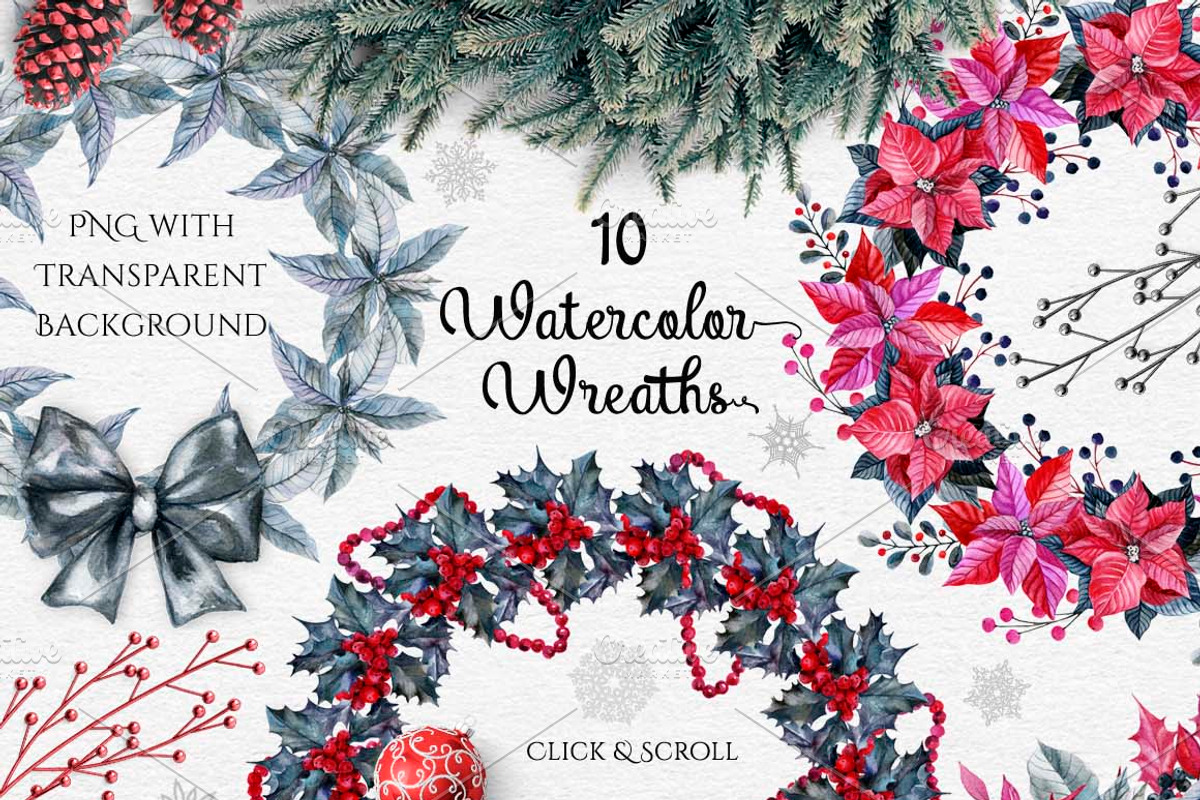 Watercolor Red & Black Christmas Set, an Illustration by Fluffy Unicorn (Photo 3 of 6)