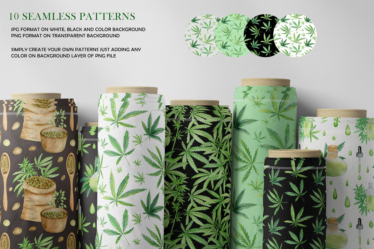Cannabis watercolor set, an Illustration by svetodesign (Photo 7 of 8)