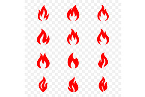 Set of red flame icons isolated on, an Object Illustration by GraphiShop