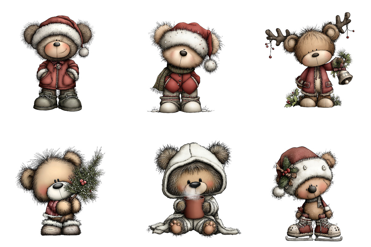 Christmas Teddy Bear Clipart, an Illustration by CreationArt (Photo 2 of 6)