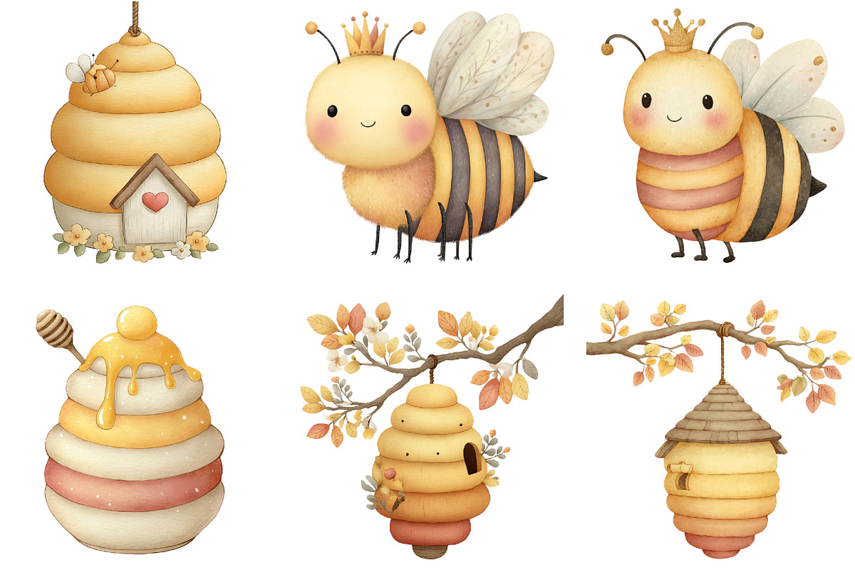 Honey Bee Watercolor Cliparts, an Illustration by Sublimation Artist (Photo 6 of 7)