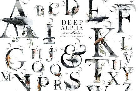 Dark Ocean Alphabet Watercolor