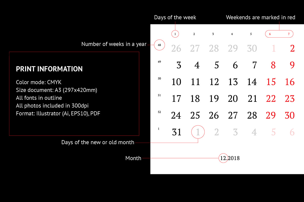 2018 Wall Calendar with cats., a Stationery Template by JS Shop (Photo 3 of 4)
