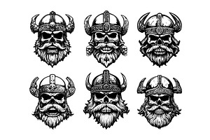 Norse viking skulls black ink, an Object Illustration by Valerie Bodnar