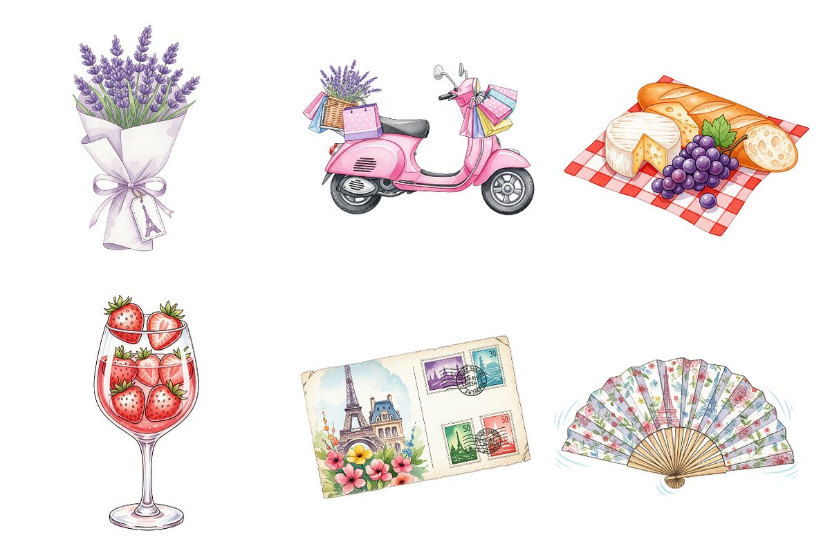 Parisian Summer Clipart, an Illustration by Watercolor design (Photo 3 of 4)