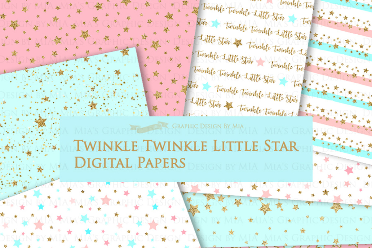 Pink Light Blue Gold Stars, a Texture Illustration by Mia's Graphic Design (Photo 7 of 9)