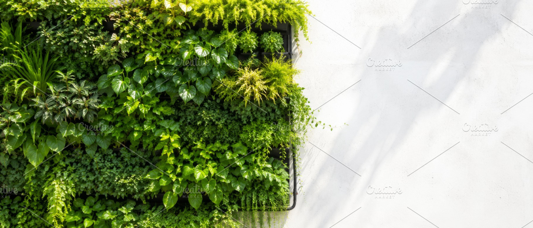 Vertical garden lush with various gr, a Photo by Dvoevnore photos