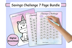 Cute Savings Challenge 7 Page Bundle