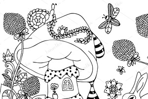 Doodle House Mushroom, Floral