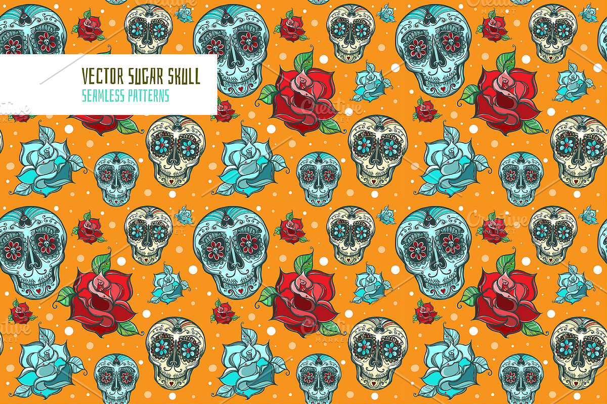 Vector Sugar Skull with roses, a Pattern Graphic by Shusha Guna Art (Photo 4 of 8)