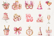 Glittery Pink New Year's Eve Clipart, an Illustration by NadiaTheronArt (Thumbnail 2 of 5)