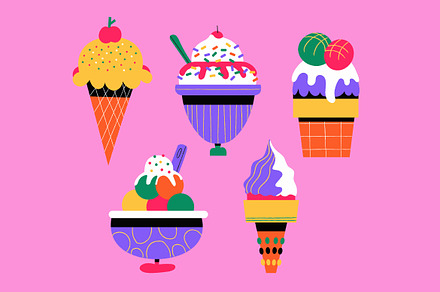 Pink Flat Ice Cream Illustration, a Food Illustration by graphicook