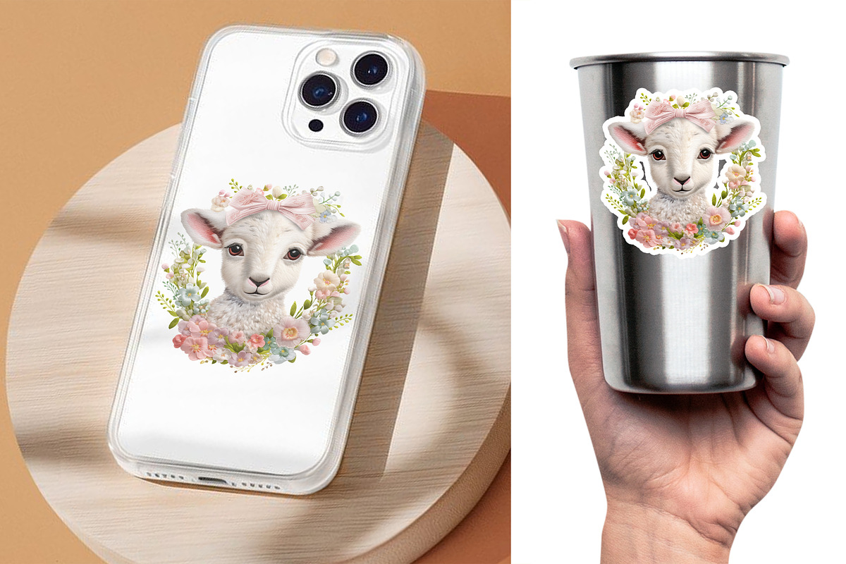 Embroidery Easter Sheep & Flower PNG, an Object Graphic by V Design Creator (Photo 4 of 8)