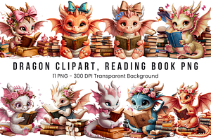Dragon Reading Book PNG Bundle, a Graphic by Clipart Bloom